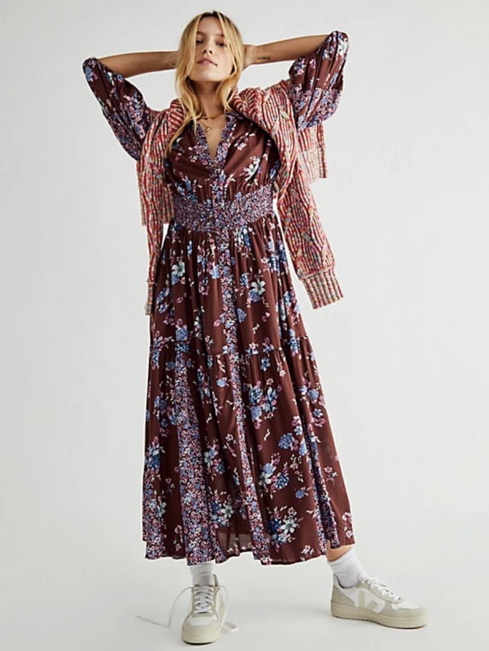 Free People Prairie Punk Shirtdress Size XS Floral Print Maxi Dress